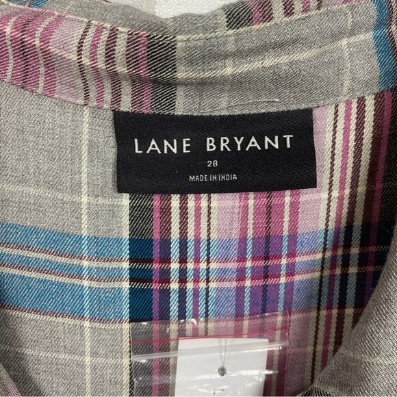 Lane Bryant Gray Pink&Blue Plaid Button Front Shirt Dress Sz.28W NWT - Picture 9 of 16